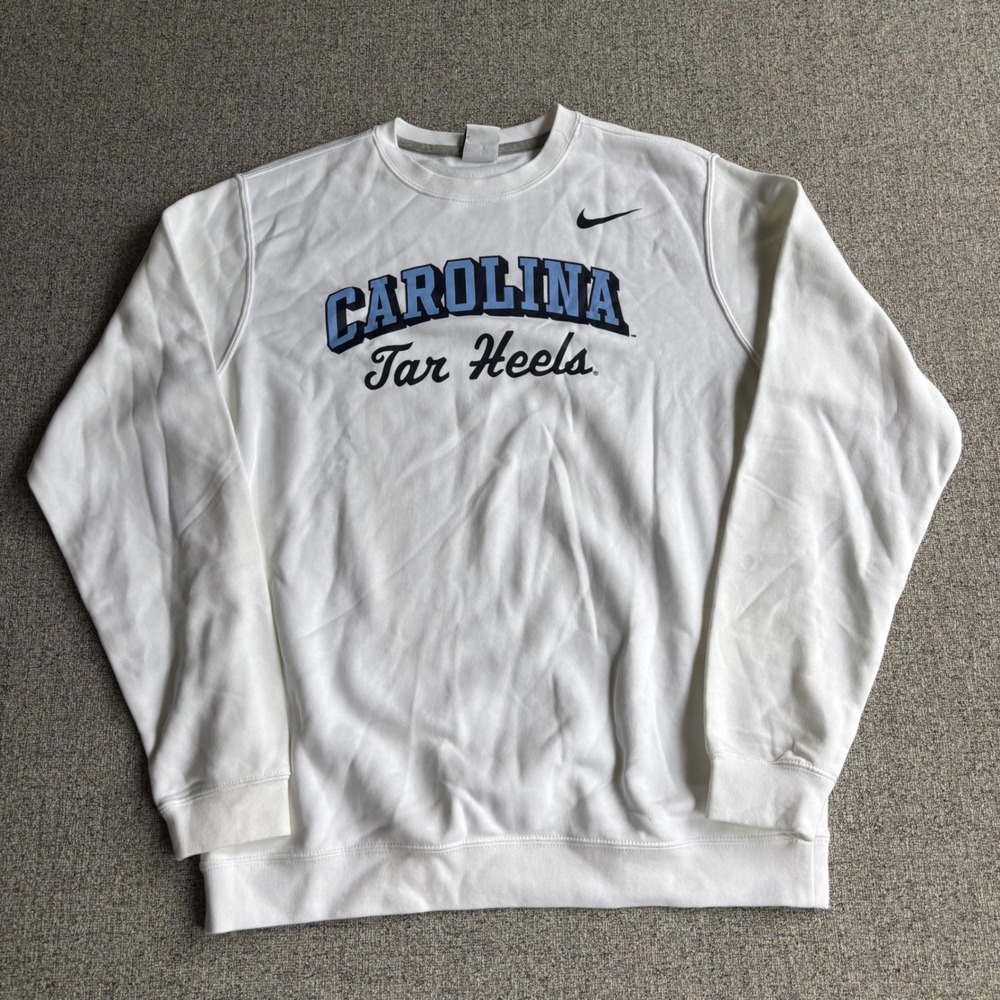 North Carolina Nike Sweatshirt Mens M White NCAA Basketball Tar Heels Crewneck